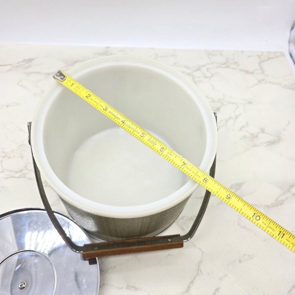 Vintage Kromex Ice Bucket Green Woodgrain Chrome Lid Mid Century Barware USA - Picture 11 of 11